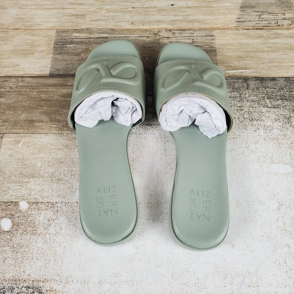 Naturalizer Genevieve Womens Slide Sandal Sz 9 M Comfort Pistachio Green Leather